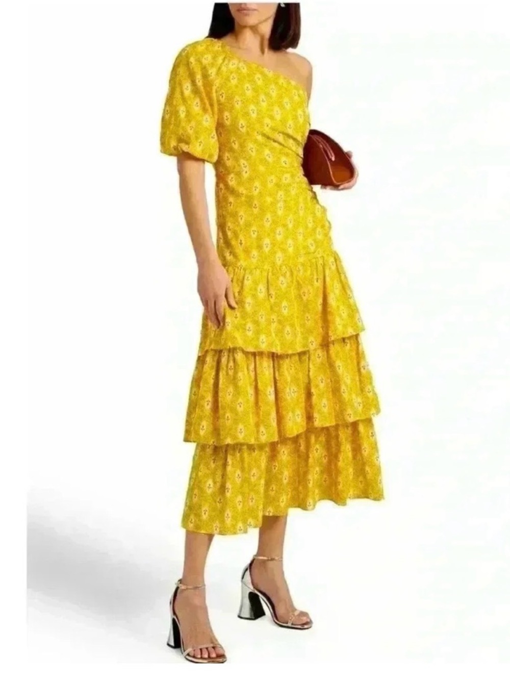 Veronica Beard Virginia One Shoulder Maxi Dress Yellow Sun Multi NWT 6 - Picture 2 of 11